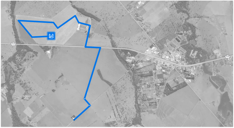 Mapa com visão de satélite apresentando trajeto e posição atual do dispositivo